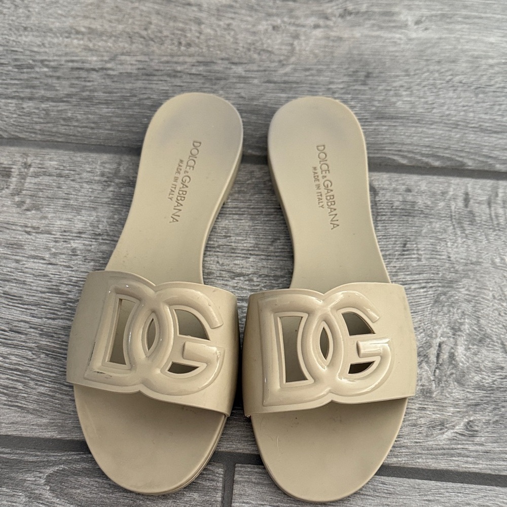Dolce & Gabbana Cream Logo Rubber Slide Sandals